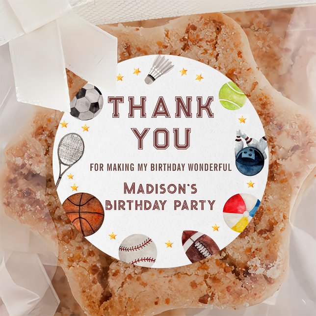 Sticker Rond Boy Sports Ball Anniversaire de enfant Merci (Créateur téléchargé)