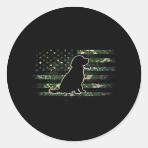 Sticker Rond Boykin Spaniel Camouflage Drapeau Américain USA Ch