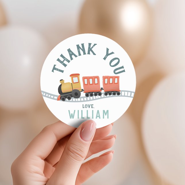 Sticker Rond Boys Cute Train Kids Birthday Thank You Favor (Créateur téléchargé)