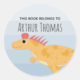 Sticker Rond Boys mignon 'Ce Livre Appartient' Dinosaure Plaque