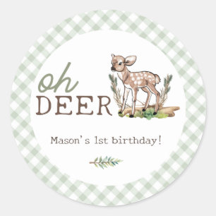 Sticker Rond Boy's Oh Deer Woodland Baby Deer Birthday
