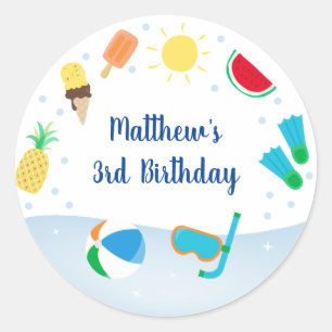 Sticker Rond Boys Pool Party Glace Creative Birthday
