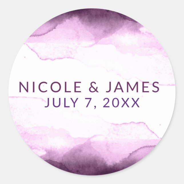 Sticker Rond Boysenberry Purple Aquarelle Chic Mariage moderne (Devant)