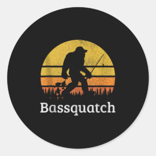 Sticker Rond Bquatch drôle B pêche Sasquatch Bigfoot Vintage 
