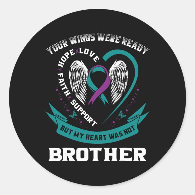 Sticker Rond Br Prévention du suicide de l'aile à ruban pourpre (Devant)