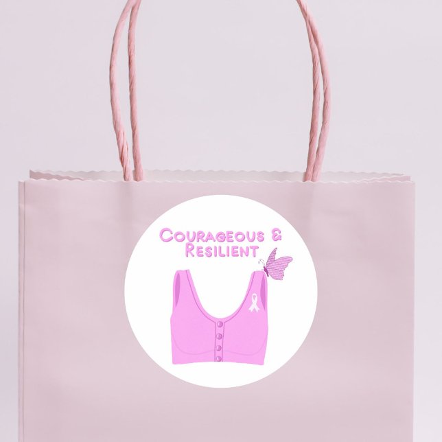 Sticker Rond Bra de cancer du sein courageux et résilient (Show your strength and support with this Courageous & Resilient Breast Cancer Bra sticker.)