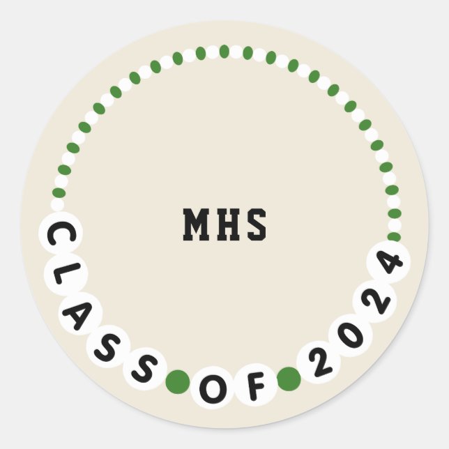 Sticker Rond Bracelet d'amitié 2024 Graduation Vert + Blanc (Devant)