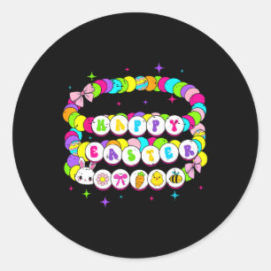 Sticker Rond Bracelet Rétro Joyeuses Pâques Lapin Printemps Drô