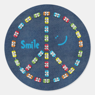 Sticker Rond Braces colorées signe de paix Smile et Denim