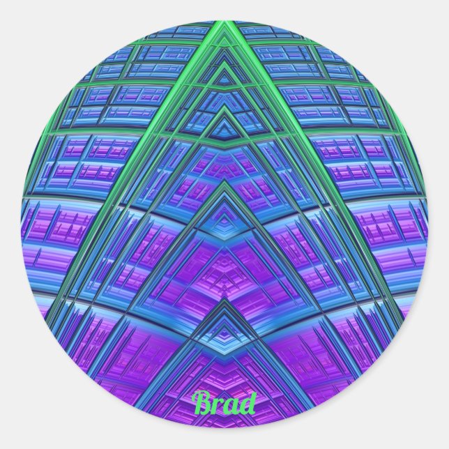 Sticker Rond BRAD ~ Cool ! Vert bleu bleu géométrique ~ (Devant)