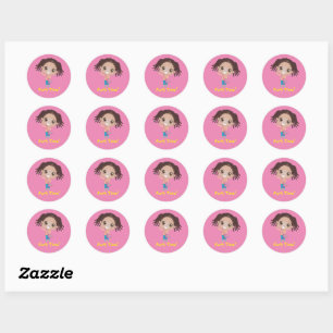 Sticker Rond Braided Girl "Party Time" (afro-américain)