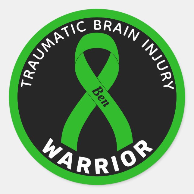Sticker Rond Brain Traumatique Brain Blessé Guerrier Ruban Noir (Devant)