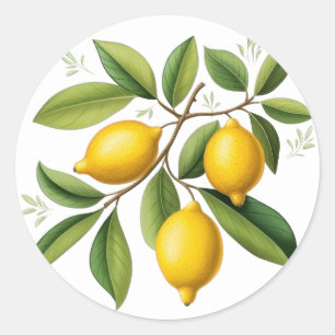 Sticker Rond Branche de citron Élégant Vintage