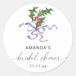 Sticker Rond Branche de houx d'hiver - Baby shower