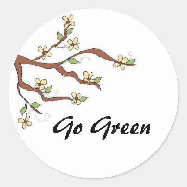 Sticker Rond Branche devenez écolo avec bourgeons (Devant)