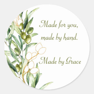 Sticker Rond Branche d'olive aquarelle