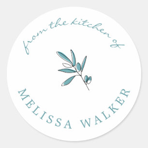 Sticker Rond Branche d'olive bleu blanc   De la cuisine de