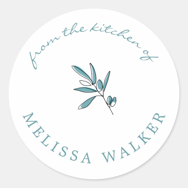 Sticker Rond Branche d'olive bleu blanc | De la cuisine de (Devant)