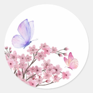 Sticker Rond Branche élégante en fleur de cerisier avec Beurre