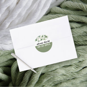 Sticker Rond Branche et fleurs d'eucalyptus, mariage de typogra