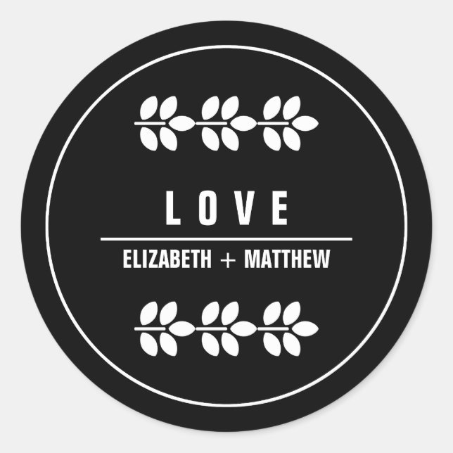 Sticker Rond Branches blanches Mariage noir (Devant)