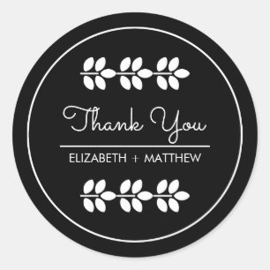 Sticker Rond Branches blanches Merci Mariage noir