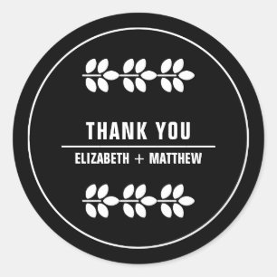 Sticker Rond Branches blanches Merci Mariage noir