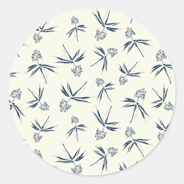 Sticker Rond Branches bleues sur crème - motif sans soudure. (Devant)