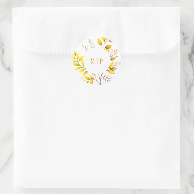 Sticker Rond Branches botaniques thème aquarelle Couleurs jaune (Sac)