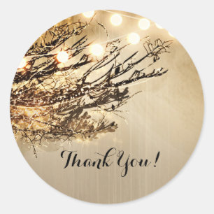 Sticker Rond Branches d'arbre rustiques illuminées & Lumières d