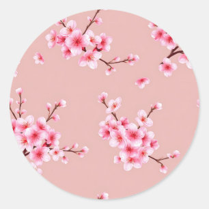 Sticker Rond Branches de fleurs de cerisier rose motif