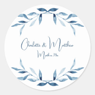 Sticker Rond Branches de saule bleu, Mariage d'aquarelle classi