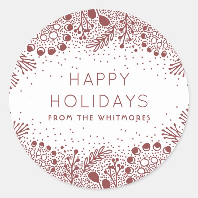 Sticker Rond Branches d'hiver Moderne Joyeux Vacances (Devant)