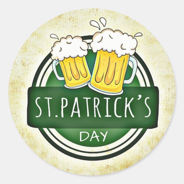 Sticker Rond Bravo à la bière Jour de la Saint Patrick (Devant)