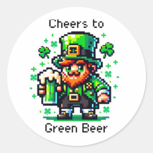 Sticker Rond Bravo à la bière verte Saint Patrick's Day