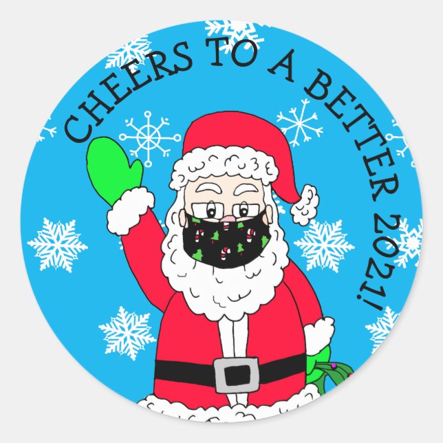 Sticker Rond Bravo à un meilleur Père Noël 2021 facemmasé (Devant)