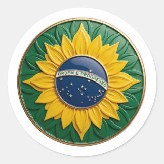Sticker Rond Brazil Solar Emblem - Luxury 3D National Pride Art