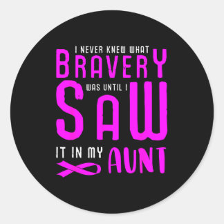 Sticker Rond Breast cancer pink ribbon knew what bravery was 