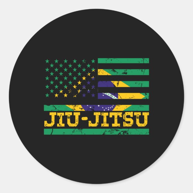 Sticker Rond Brésil Jiu Jitsu Amérique Drapeau Etats-Unis Sport (Devant)