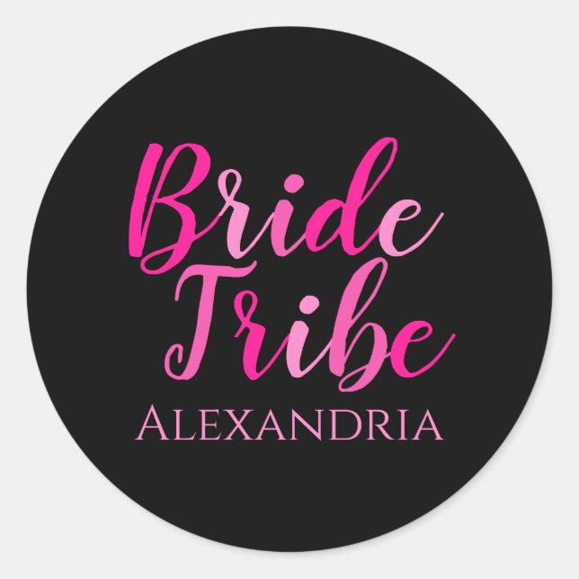 Sticker Rond Bribe Tribe Bachelorette Party Hot rose Noir (Devant)