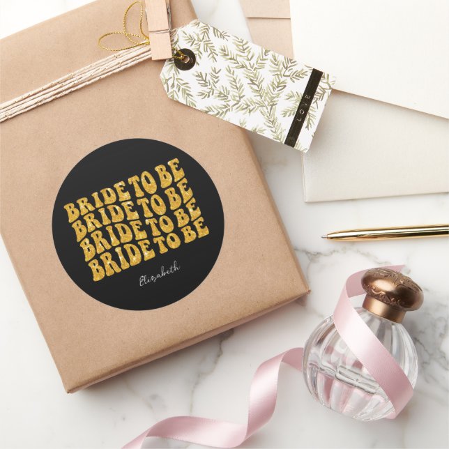 Sticker Rond Bride pour être Gold Parties scintillant Texte ave (Cadeaux)