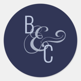 Sticker Rond Brides Chambres Monogramme Marine Bleu Mariage mod