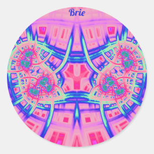 Sticker Rond BRIE ~ Bleu rose et vert BRIGHT AMUSANT! ~ Classiq