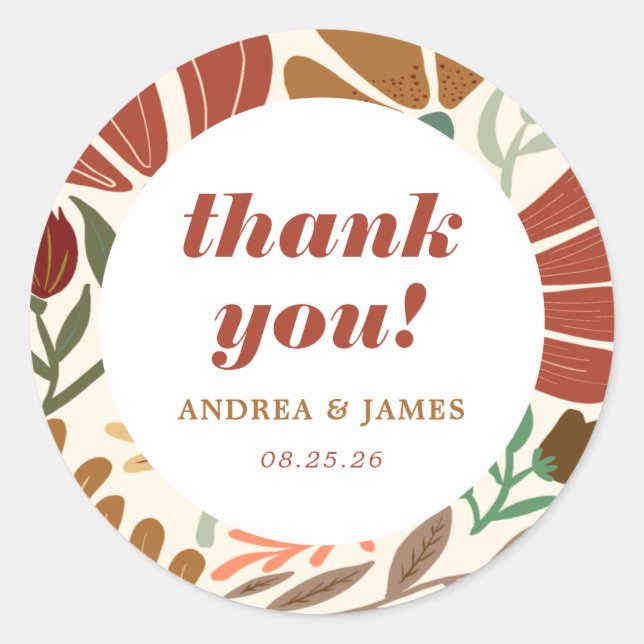 Sticker Rond Bright Bold Boho Terracotta Floral Merci (Devant)