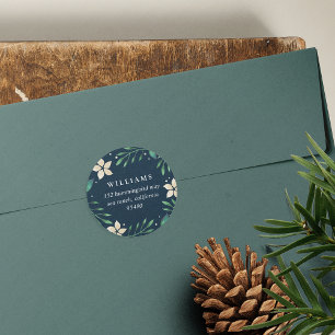 Sticker Rond Bright Boughs   Adresse de retour de Noël