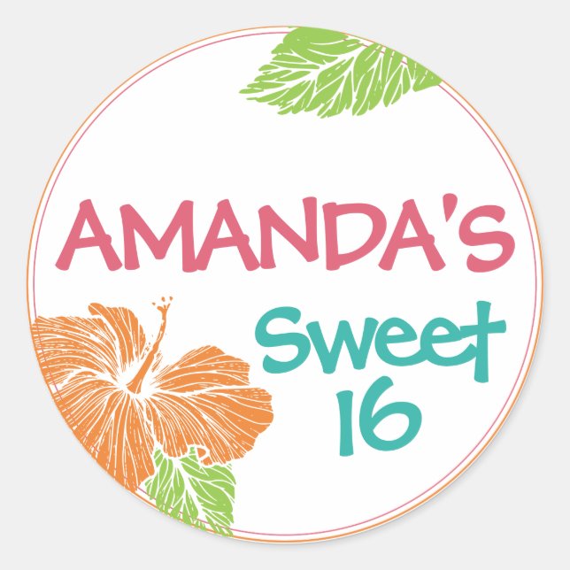 Sticker Rond Bright Colours Island Luau fête d'anniversaire (Devant)