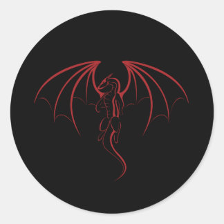 Sticker Rond Bright Crimson Red Mythic Dragon Emblem
