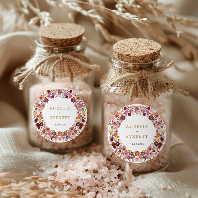 Sticker Rond Bright Fall Fleur sauvage Floral Wreath Mariage (Créateur téléchargé)