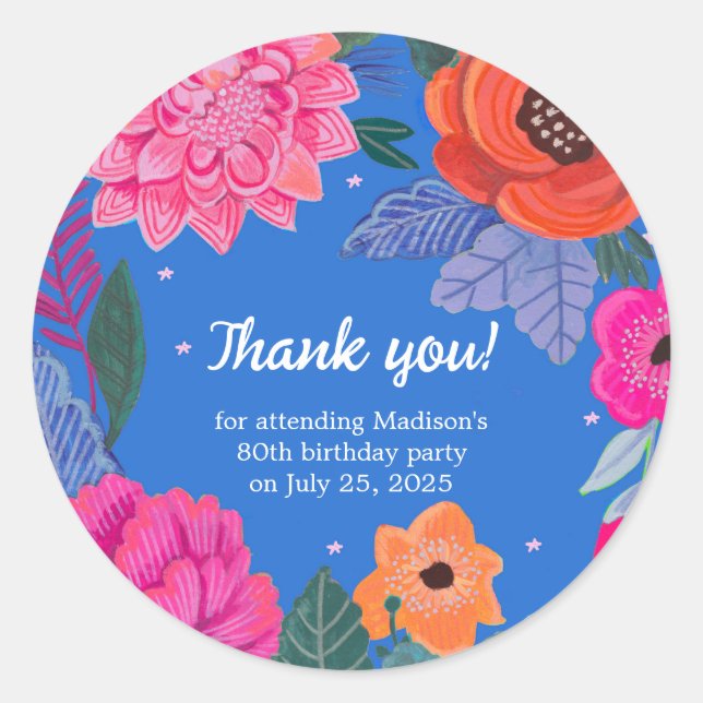 Sticker Rond Bright Floral fête d'anniversaire (Devant)