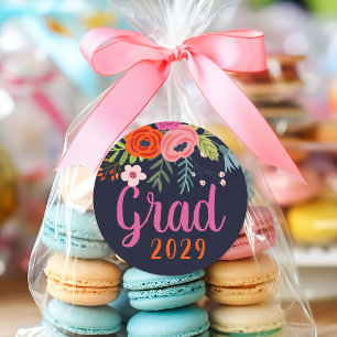Sticker Rond Bright Floral Graduation